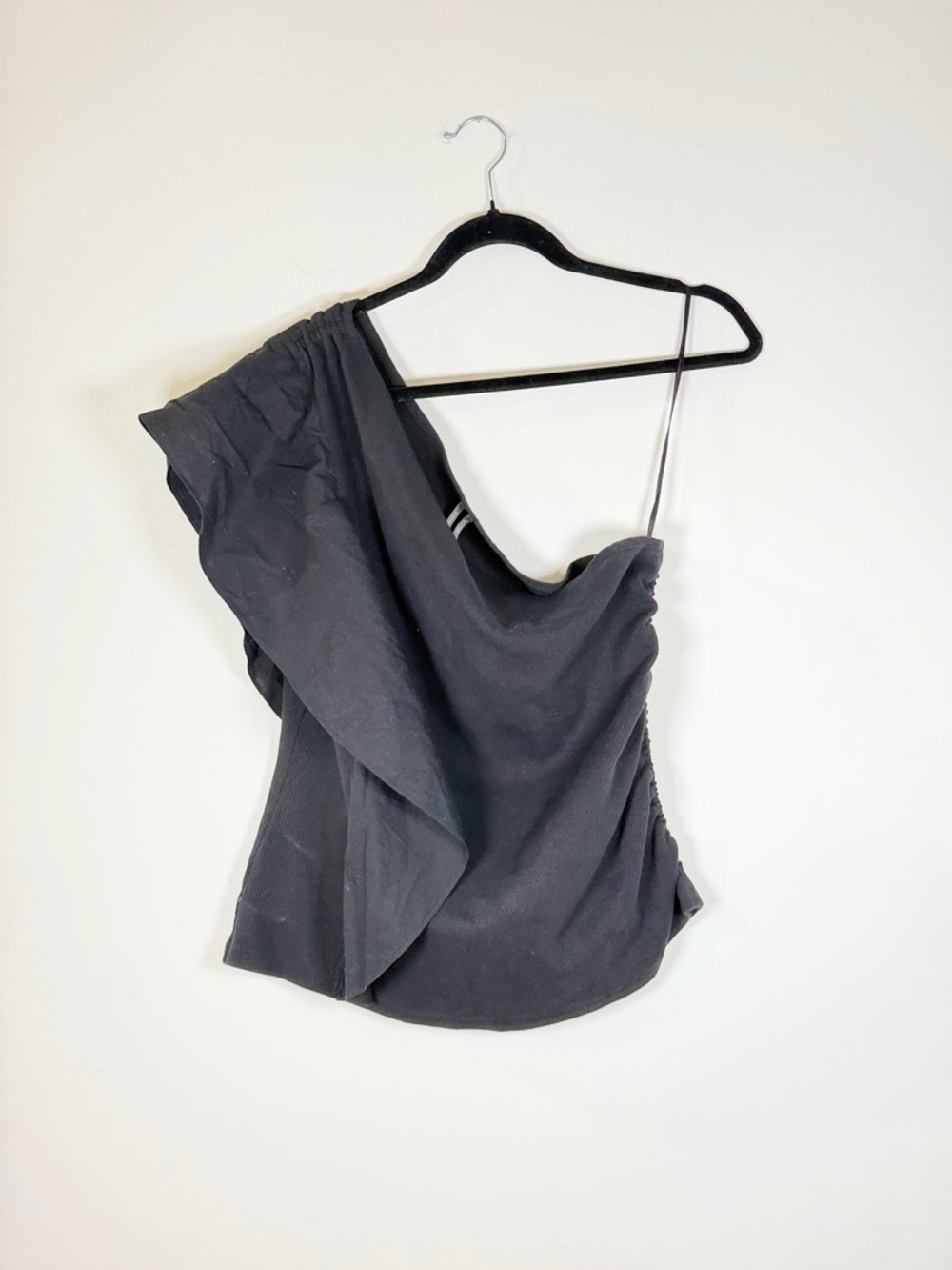 Anthropologie Black One-Shoulder Ruffle Top
